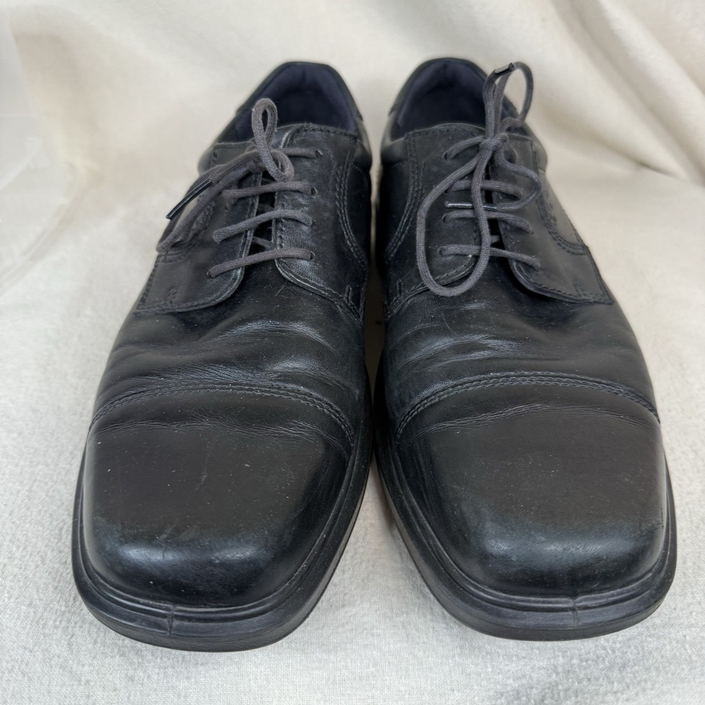 Ecco Mens Black Leather Cap Toe Shoes Size 43 (US 10) Classic Comfort